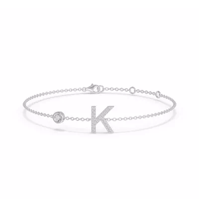 Bezel Diamond Pavé Initial Bracelet - K