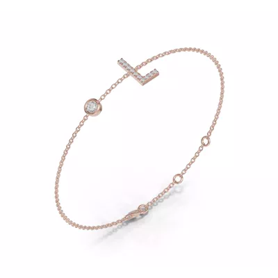 Bezel Diamond Pavé Initial Bracelet - L