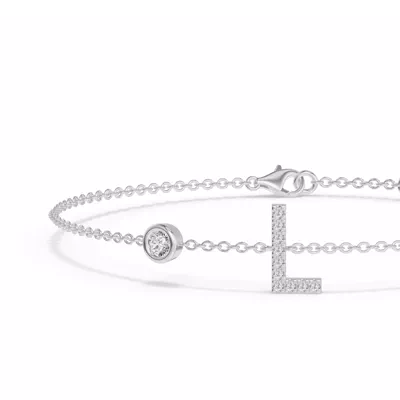 Bezel Lab Diamond Pavé Initial Bracelet - L