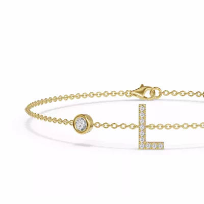 Bezel Lab Diamond Pavé Initial Bracelet - L