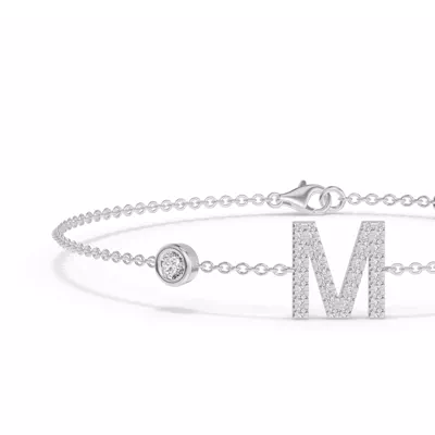 Bezel Diamond Pavé Initial Bracelet - M