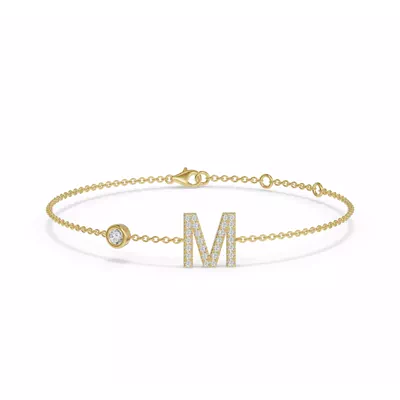 Bezel Diamond Pavé Initial Bracelet - M