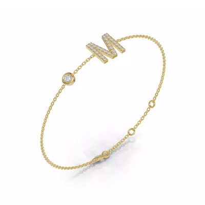 Bezel Diamond Pavé Initial Bracelet - M