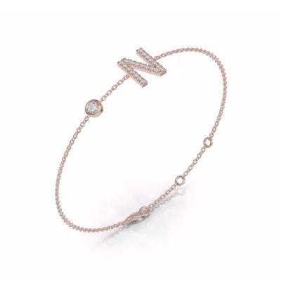 Bezel Diamond Pavé Initial Bracelet - N