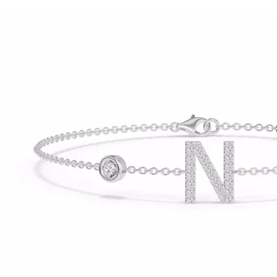Bezel Diamond Pavé Initial Bracelet - N