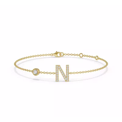 Bezel Diamond Pavé Initial Bracelet - N