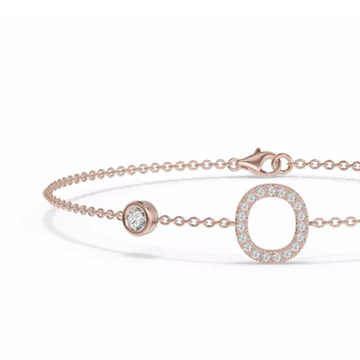 Bezel Diamond Pavé Initial Bracelet - O
