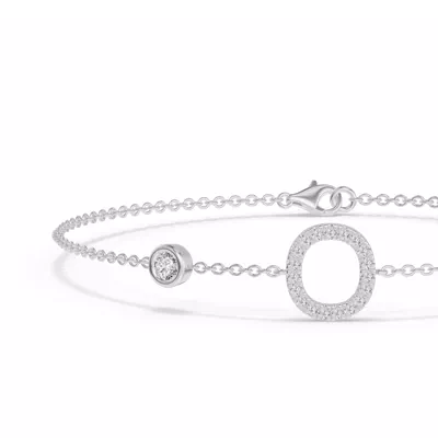Bezel Diamond Pavé Initial Bracelet - O