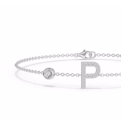 Bezel Diamond Pavé Initial Bracelet - P