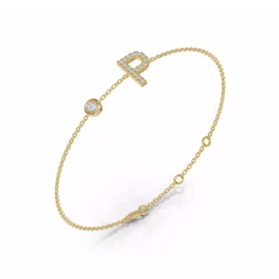 Bezel Lab Diamond Pavé Initial Bracelet - P