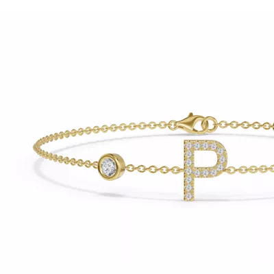 Bezel Lab Diamond Pavé Initial Bracelet - P