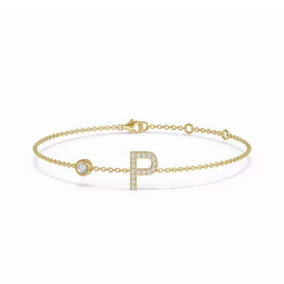 Bezel Diamond Pavé Initial Bracelet - P