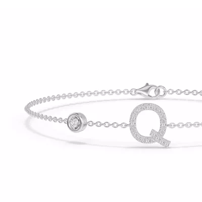 Bezel Diamond Pavé Initial Bracelet - Q