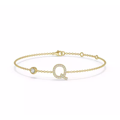 Bezel Diamond Pavé Initial Bracelet - Q