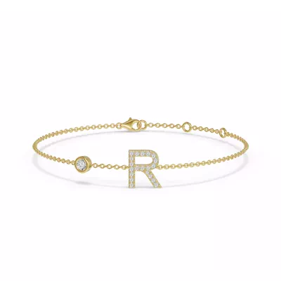 Bezel Diamond Pavé Initial Bracelet - R