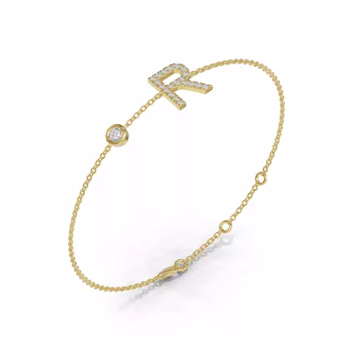 Bezel Diamond Pavé Initial Bracelet - R