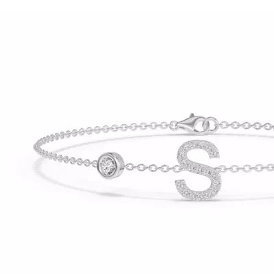 Bezel Diamond Pavé Initial Bracelet - S