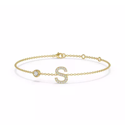 Bezel Lab Diamond Pavé Initial Bracelet - S