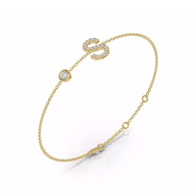 Bezel Lab Diamond Pavé Initial Bracelet - S