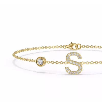 Bezel Diamond Pavé Initial Bracelet - S