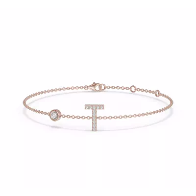 Bezel Diamond Pavé Initial Bracelet - T