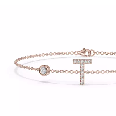 Bezel Diamond Pavé Initial Bracelet - T