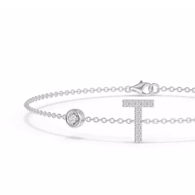 Bezel Lab Diamond Pavé Initial Bracelet - T