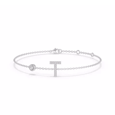 Bezel Diamond Pavé Initial Bracelet - T