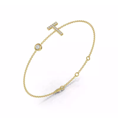 Bezel Lab Diamond Pavé Initial Bracelet - T