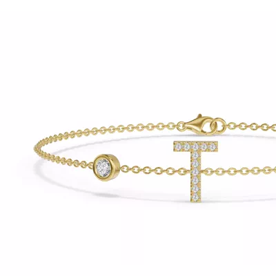Bezel Lab Diamond Pavé Initial Bracelet - T
