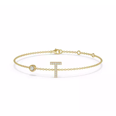 Bezel Diamond Pavé Initial Bracelet - T