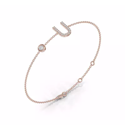 Bezel Diamond Pavé Initial Bracelet - U