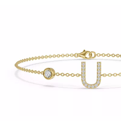 Bezel Lab Diamond Pavé Initial Bracelet - U