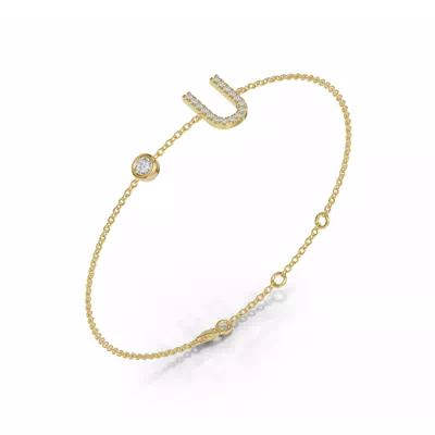 Bezel Diamond Pavé Initial Bracelet - U