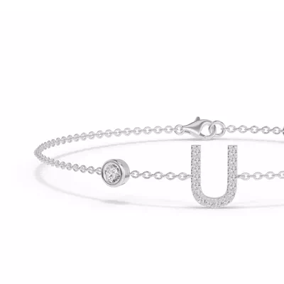 Bezel Lab Diamond Pavé Initial Bracelet - U