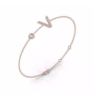 Bezel Lab Diamond Pavé Initial Bracelet - V