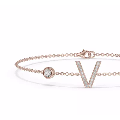Bezel Diamond Pavé Initial Bracelet - V