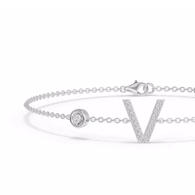 Bezel Diamond Pavé Initial Bracelet - V