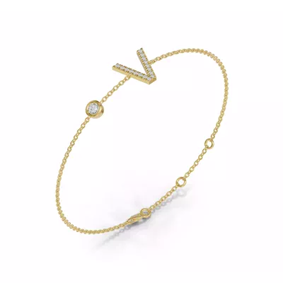 Bezel Lab Diamond Pavé Initial Bracelet - V