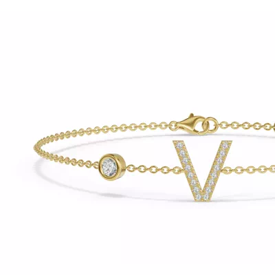 Bezel Diamond Pavé Initial Bracelet - V