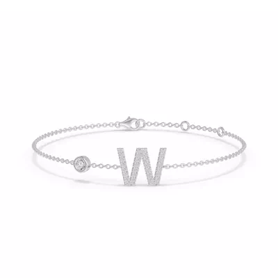 Bezel Diamond Pavé Initial Bracelet - W