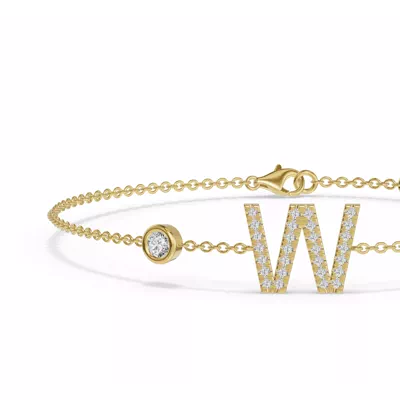Bezel Lab Diamond Pavé Initial Bracelet - W
