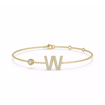 Bezel Diamond Pavé Initial Bracelet - W