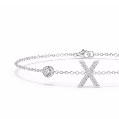 Bezel Lab Diamond Pavé Initial Bracelet - X
