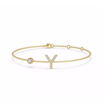 Bezel Lab Diamond Pavé Initial Bracelet - Y