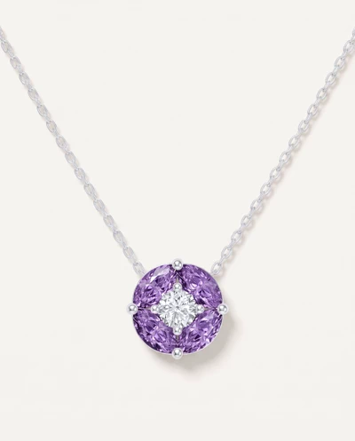Amethyst Floral Lab Diamond Silver Necklace