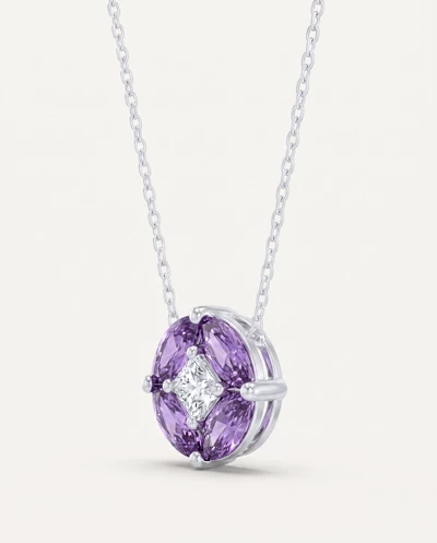 Amethyst Floral Lab Diamond Silver Necklace