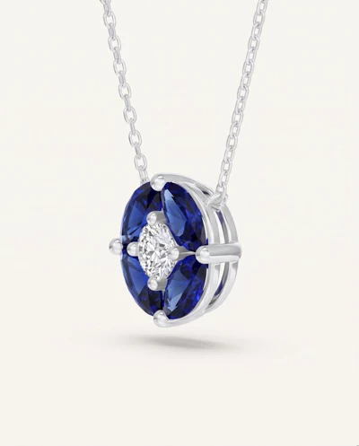 Blue Sapphire Floral Lab Diamond Silver Necklace