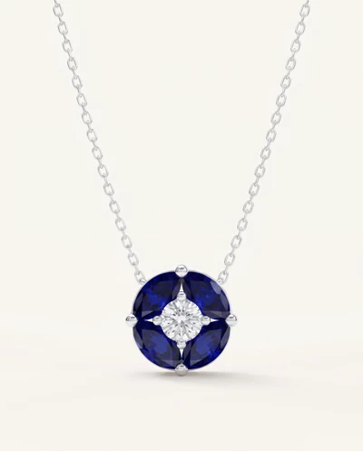 Blue Sapphire Floral Lab Diamond Silver Necklace