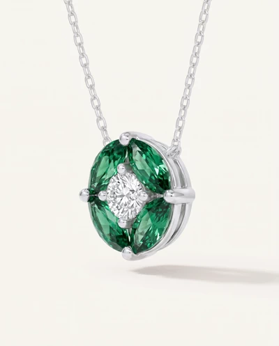 Emerald Floral Lab Diamond Silver Necklace